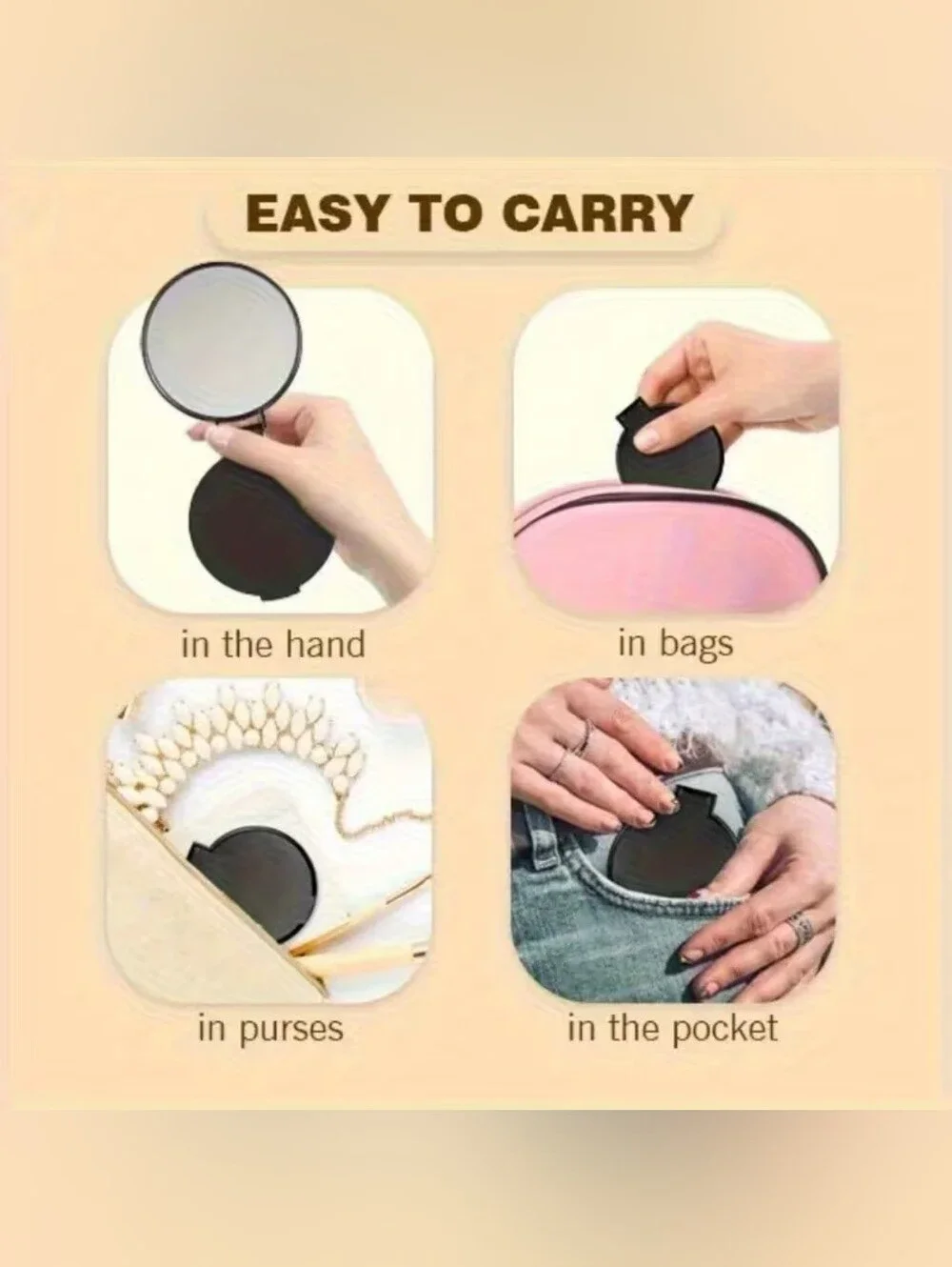 Compact Folding Pocket Mirrors - Black and White Set Of 100